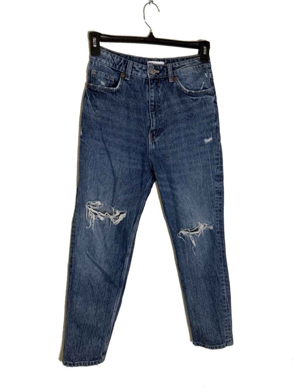 Zara Women's Ripped Dark Blue Slim-Straight Jeans